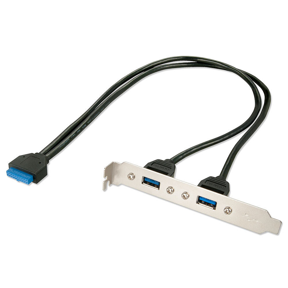 Lindy 33096 USB 3.0 Slotblech-Adapter met 2x USB 3.0 Type A naar 20-pins IDC