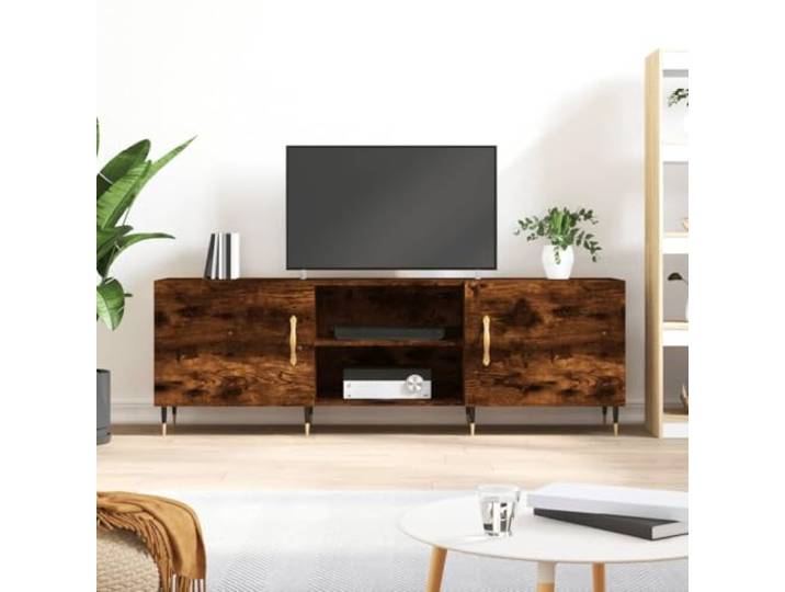 HEFZGDB TV-Schrank Räuchereiche 150x30x50 cm Holzwerkstoff mit 4 Fächern und Eisenbeinen - Robuster Medienschrank mit praktischer Tür und viel Stauraum für Wohnzimmer