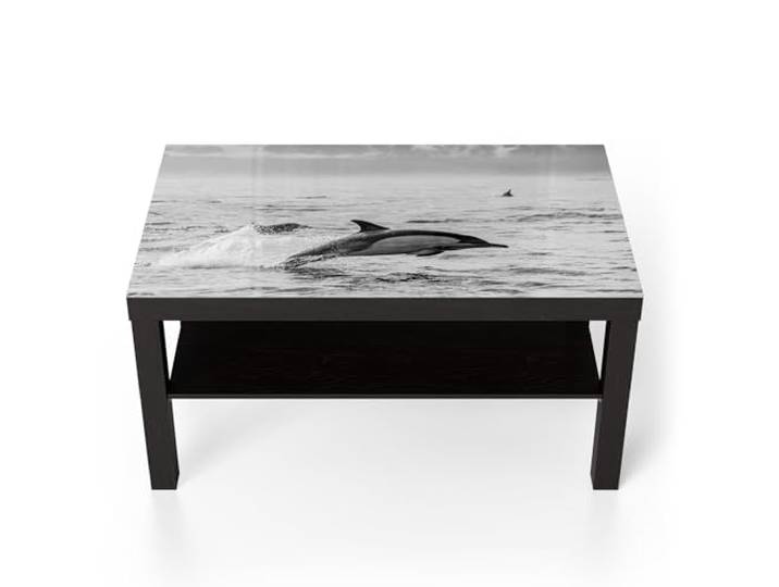 DEQORI Glastisch schwarz groß 90x50 cm Motiv Freie Sprünge ausgefallener Beistelltisch aus Glas Hochglanz Couchtisch fürs Wohnzimmer moderner Couch Tisch mit Design