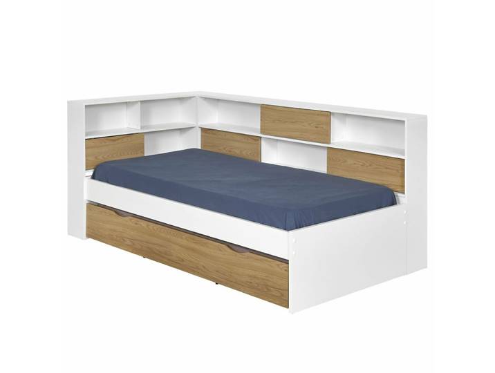 Pack lit cosy avec matelas blanc et bois 90x190 cm