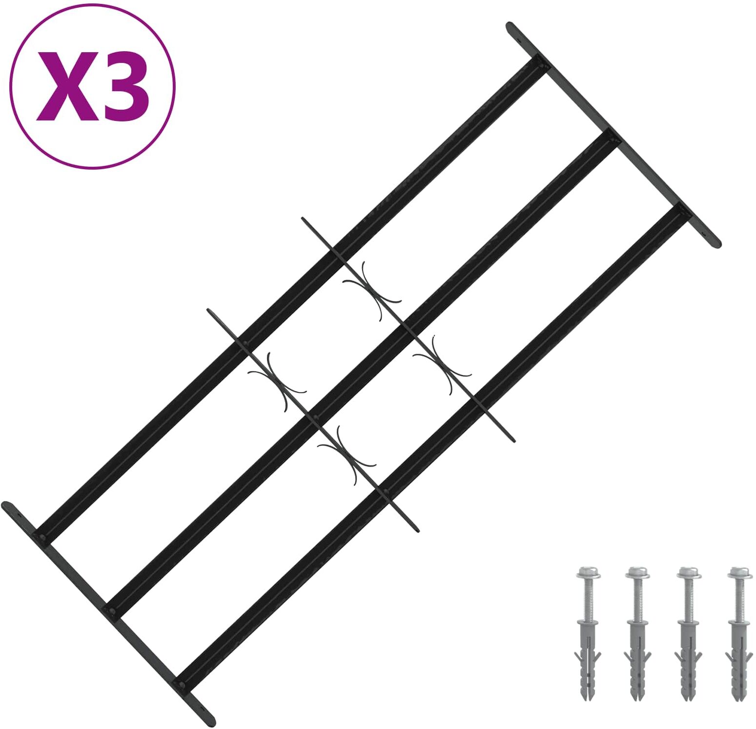 vidaXL Security Grille for Windows with 3 Crossbars 3 pc 63-114 cm