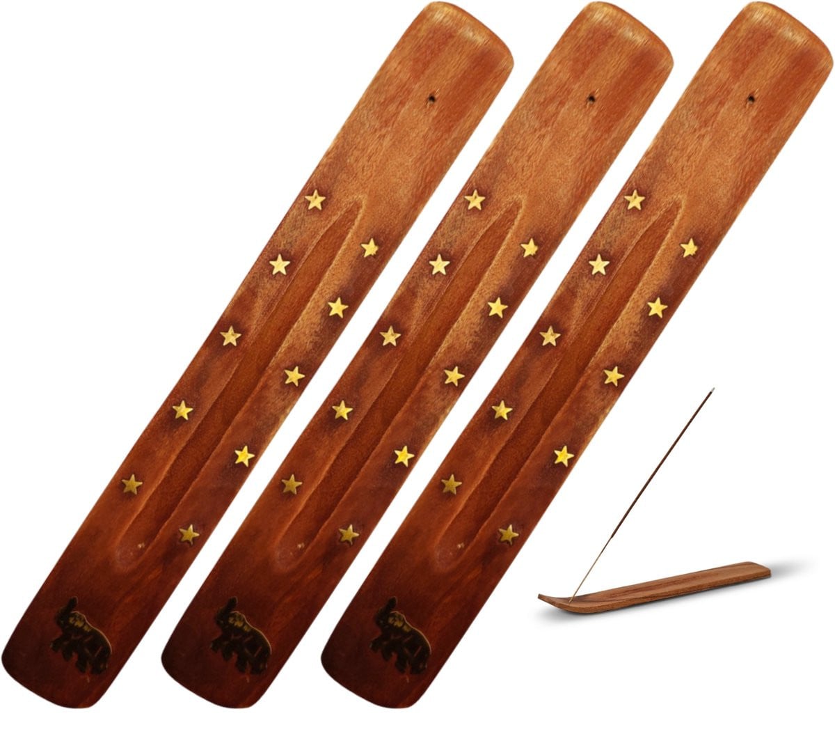 Maxenza Set van 3 Handgemaakte Houten Wierrookhouders