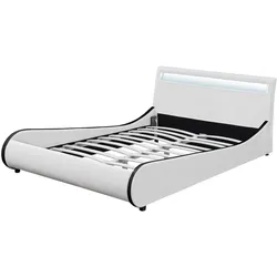 Décoshop26 - Doppelbett für 2 Personen gepolstert mit LED-Beleuchtung 180 x 200 cm in weißem Kunstleder mit Lattenrost 03_0005324 03_0005324