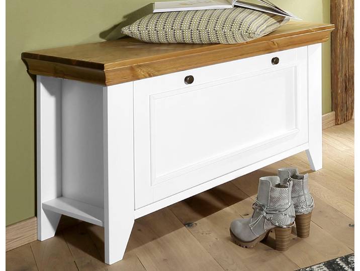Schuhbank GOODPRODUCT Skandinavia , weiss (weiß, honig), B:100cm H:58cm T:38cm, Massivholz, Sitzbänke, Schuhbank, aus massiver Kiefer