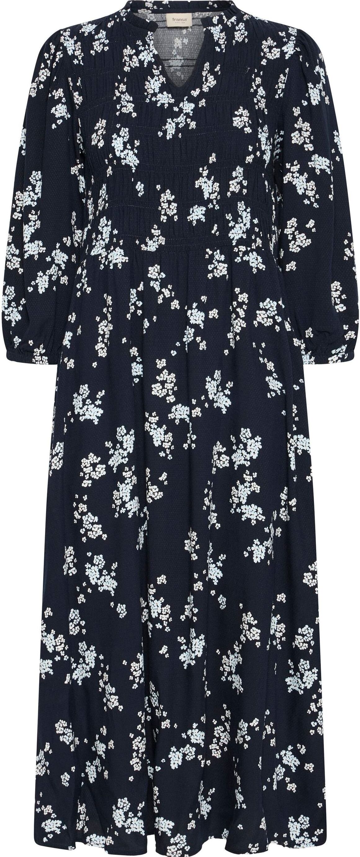 Midikleid FRANSA "Damen Casual FRLALU", Damen, Gr. M, N-Gr, blau (scatter floral salute), Obermaterial: 100% Viskose CV., Kleider Midikleid