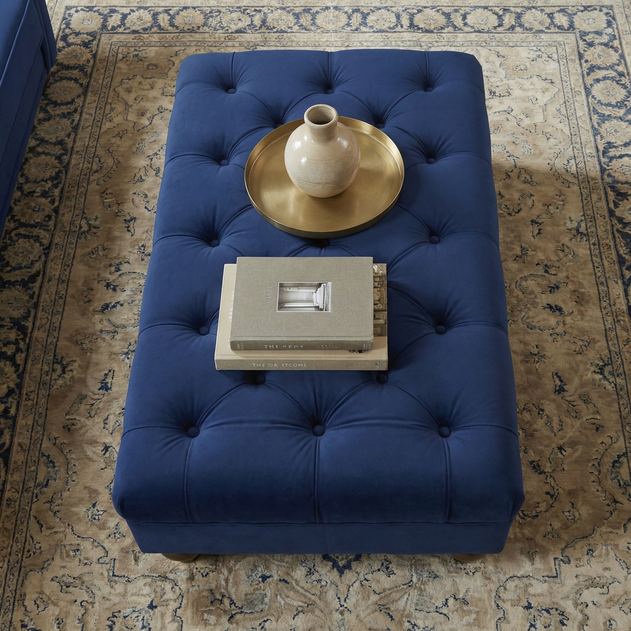 Sofa Style Chesterfield Velvet Footstool in Royal Blue