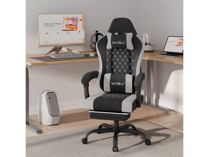 WOLTU chaise de jeu ergonomique pivotante ordinateur Gamer Massage chaise de bureau avec oreiller repose-pieds appui-tête réglable soutien lombaire