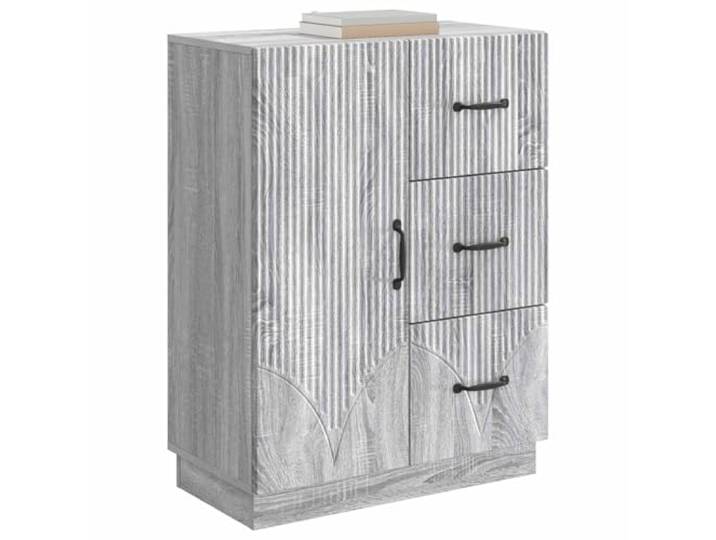 KTHLBRH Sideboard Grau Sonoma 66 x 34,5 x 87 cm Ingenieurholz 3 Schubladen, 1 Drehtür, großer Stauraum, einfache Montage, vielseitig einsetzbar