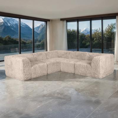 Contemporary Faux Fur L-Shaped Modular Sectional Sofa with Corner Wedge Seating by GDFStudio