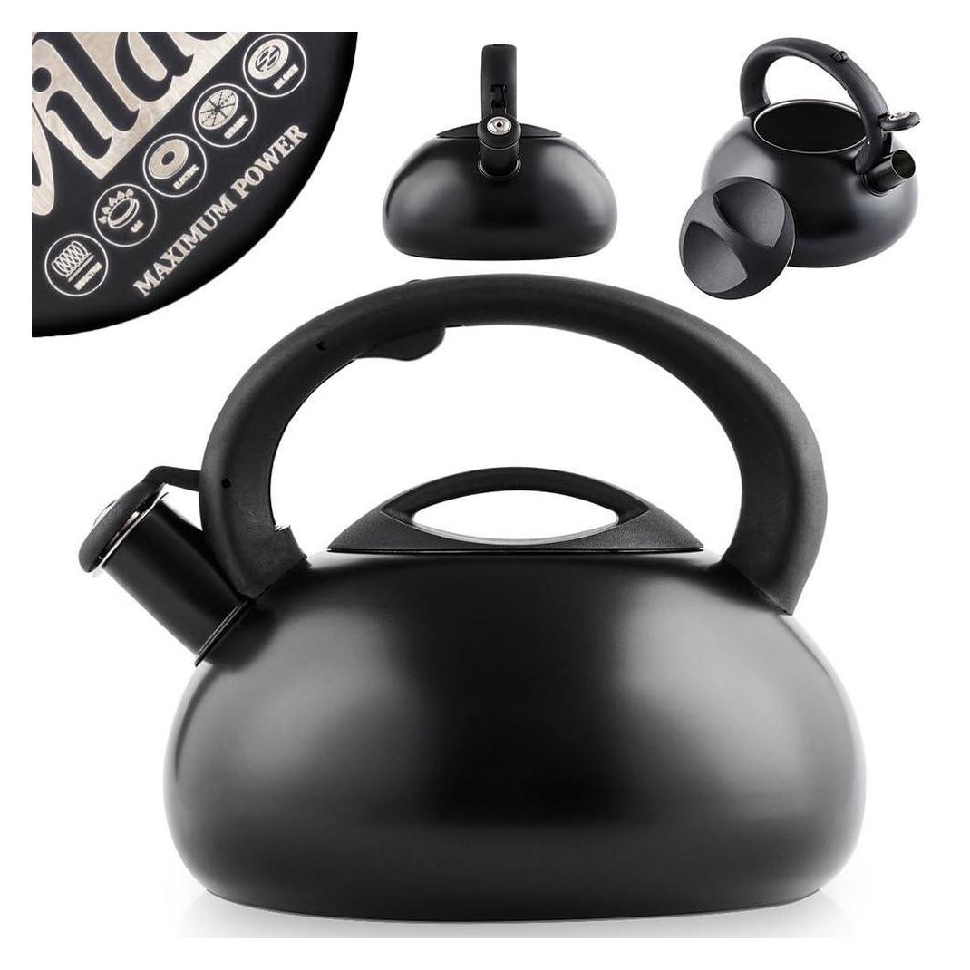 Vilde Gas- und Induktions-Wasserkocher mit Pfeife, aus Stahl, schwarz, robust, langlebig, 3 l (3 l) (48588777)