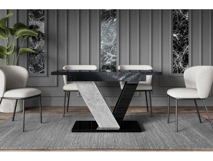 ALTDECOR Esstisch ausziehbar, ideal als Küchentisch, Esszimmertisch - oder Wohnzimmertisch, solide Konstruktion aus Möbelplatte, 120 -160x80x75cm - Black Gloss / Stone - CLASI