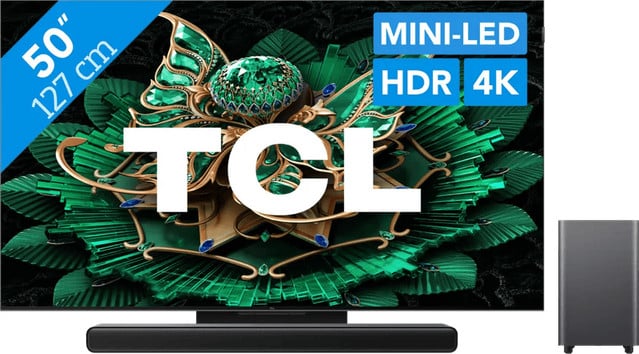 TCL 50 inch QD Mini-LED C71K 4K TV (2025) met TCL S55H 2.1 Soundbar