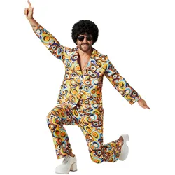 tectake® Herrenkostüm 70er Jahre Disco Retro-Kreis-Muster