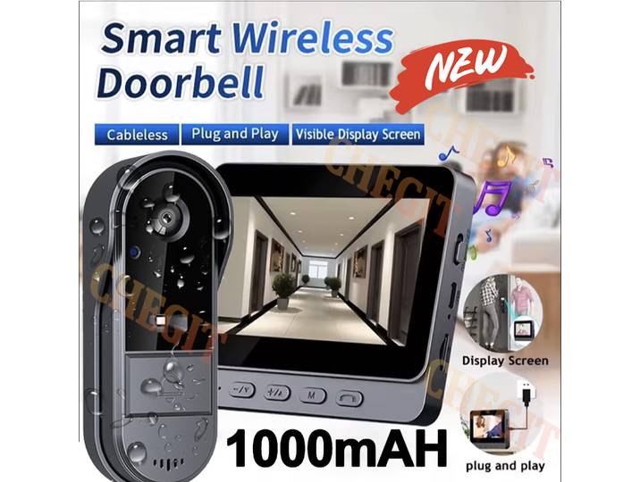 Sonnette Wifi sans fil avec caméra, interphone vidéo 1080P, étanche, écran IPS 4,3 pouces, sécurité domestique, Vision nocturne IR