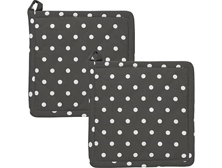 REDBEST Topflappen, Untersetzer Punkte 2er-Pack, 100% Baumwolle grau Größe 20x20 cm - hitzebeständige Wattierung, außen robustes, glattes Gewebe (weitere Farben)