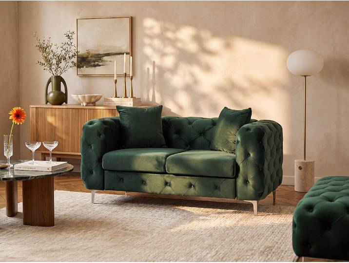 Chesterfield-Sofa 2-Sitzer - Samt - Grün - EDWINA