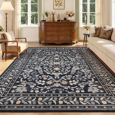 Garvee Washable Floral Low Pile Area Rug for Living Room, Bedroom, Dining Room