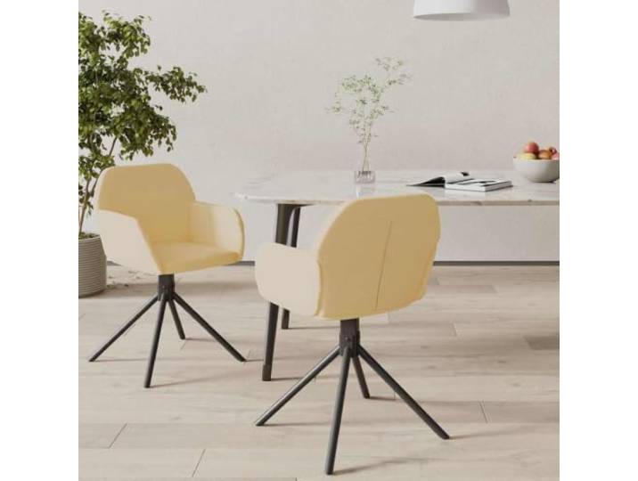 KGHFDVB Drehbarer Esszimmerstuhl 2er Set, Samt Creme, Armlehnen, 360 Grad, Samtbezug, Metall-Sperrholzrahmen, 360 Grad drehbar, 110 kg Belastbarkeit, elegantes Design