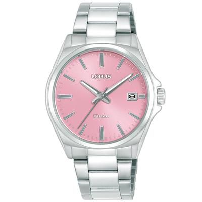 Quarzuhr LORUS, rosa (silberfarben, pink, silberfarben), Armbanduhren, Damen, Quarzuhr, Armbanduhr, Damenuhr, Edelstahlarmband, analog, Tag