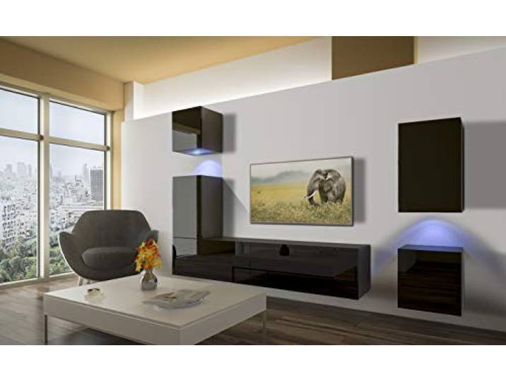 Furnitech Wohnwand Wohnzimmer Hängend Wohnwand Modern Wohnzimmer Schrankwand mit Regale und TV Schrank Wohnzimmer Möbel ohne LED (AN17-18B-HG1 1A)