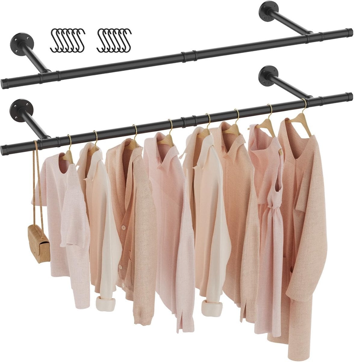 Dailygoods Kledingrek Wandmontage - IJzeren Pijp - Heavy Duty - 121 cm