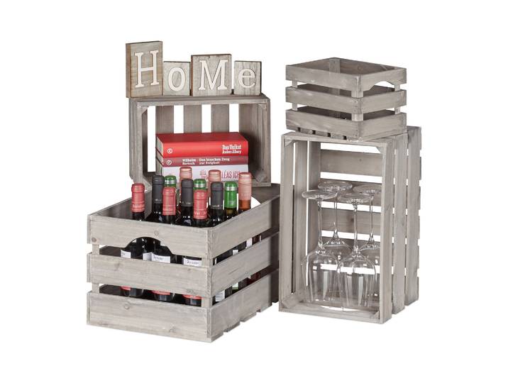 Shabby Holzkiste 4er-Set Grau