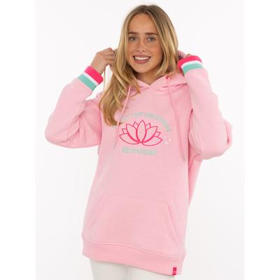 Hoodie ZWILLINGSHERZ "Be Patient", Damen, Gr. L/XL, pink, Sweatware, Obermaterial: 50% Baumwolle, 50% Polyester, Sweatshirts Hoodie, Schriftzug und Blüte, gestreifte Ärmelbündchen, Kapuze
