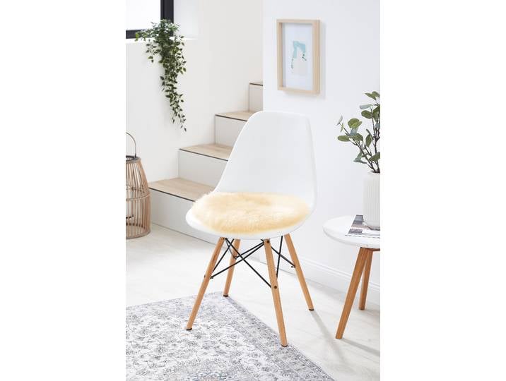 Coussin d‘assise en peau de mouton Leo Beige/Champagne Ø 34cm laine de mouton