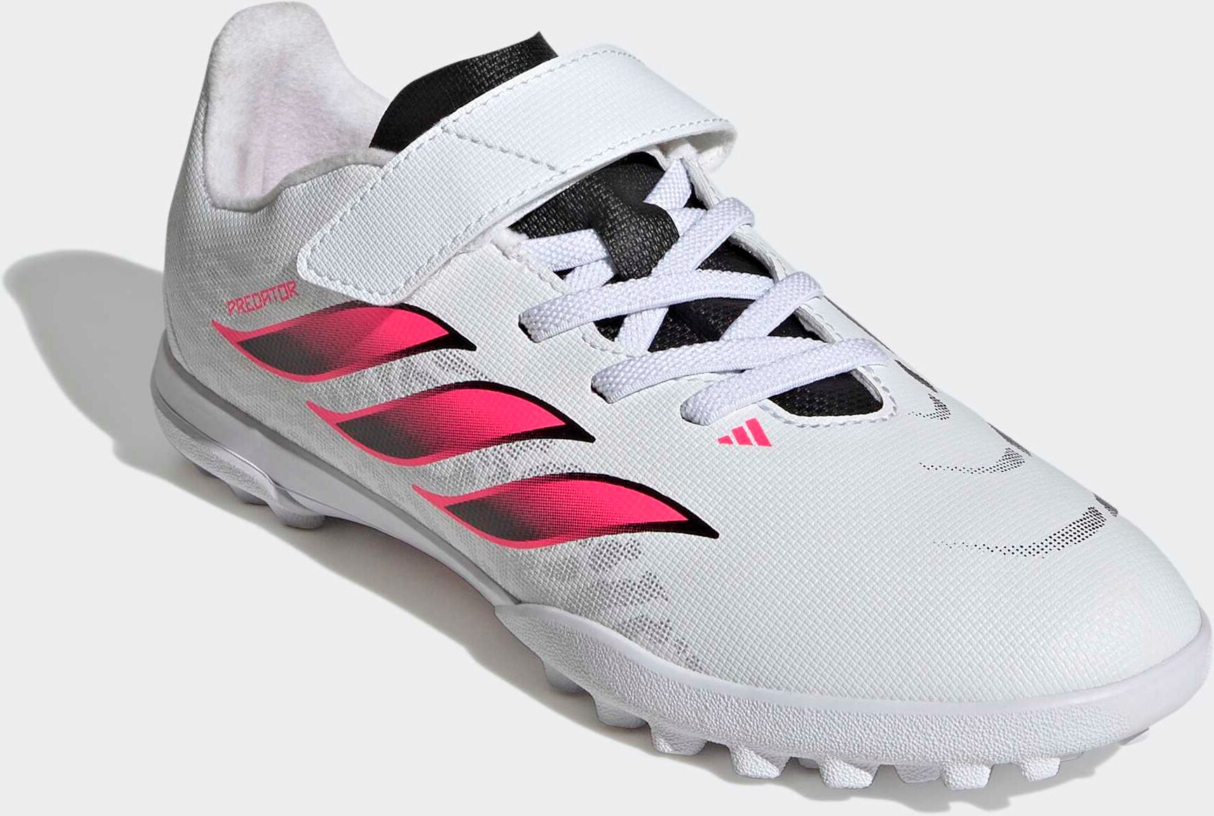 Fußballschuh ADIDAS PERFORMANCE "PREDATOR CLUB KIDS, HYBRIDRASEN, KLETTVERSCHLUSS", Kinder, Gr. 36, pink (cloud weiß, solar turbo, core schwarz), Synthetik, Schuhe Fußballschuh