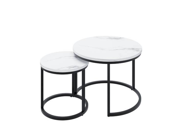 Redom Couchtisch-Set 60/60/45 cm verschachtelbar mit Metallgestell und 2 Tischen, Weiß/Schwarz, 60x45x60 cm, Wohnzimmer, Wohnzimmertische, Couchtische