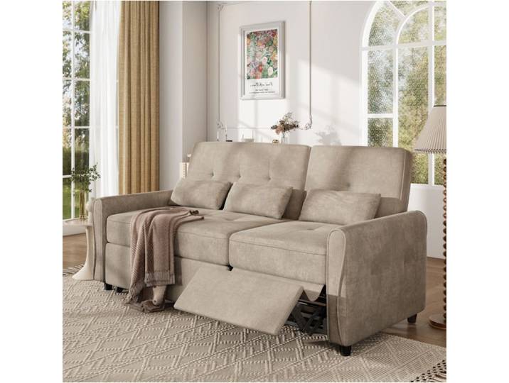 Modenuit Canapé convertible 3 places 3-en-1 extensible dossier réglable chenille marron