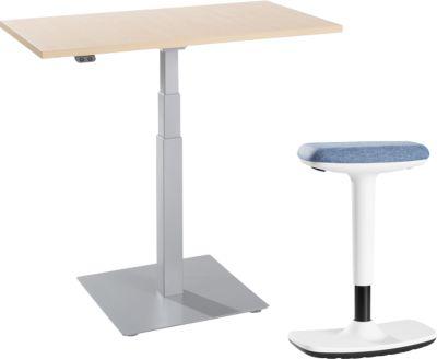 2-tlg. Büromöbel-Set, Monosäulen-Beistelltisch Start Off, elektrisch höhenverstellbar, Ahorn/weißaluminium