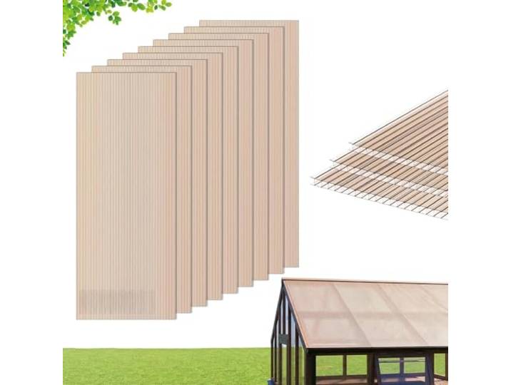 VEVOR Plaques de Toiture Polycarbonate 152x61x0\,6 cm\, Lot de 12\, Plaques Alvéolaires Double Paroi pour Toiture de Pergola\, Tonnelle\, Abri de Jardin\, Poulailler et Serre\, Panneaux Antichoc\, Brun Clair