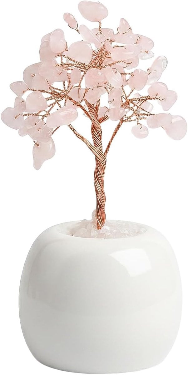 Handgemaakt Rozenkwarts Levensboom Ornament met Keramische Basis