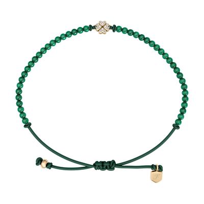 Armband FOSSIL "Sutton - Kleeblatt", grün (gelbgoldfarben, grün, kristallweiß, kristallweiß), Armbänder, Damen, 21,6cm, Metall Polyester, Metall, Polyester, Armband, mit Glasstein - mit Acryl