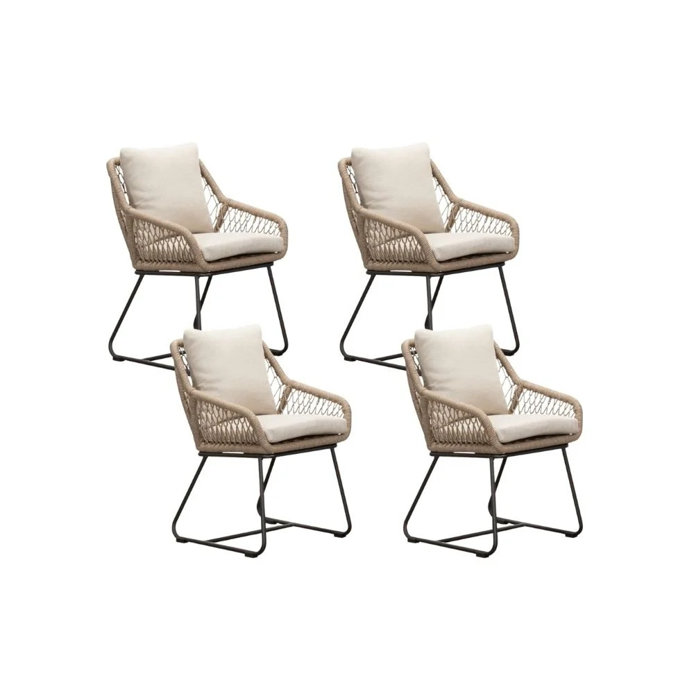 Portofino dining tuinstoel set van 4 | Touw en aluminium | Sahara Dust