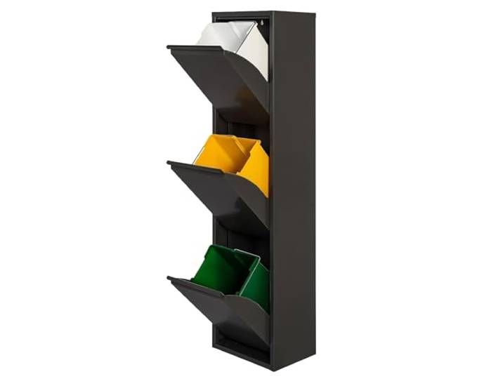 WELL HOME MOBILIARIO & DECORACIÓN Mülleimer und Recycling, Metall, 3 Fächer, 3 x 17 l (51 l), mattschwarz