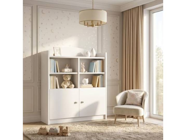 Happy Babies Niedriges Kinderregal Weiss für Kinderzimmer, Standregal für Spielzeug und Bücher ohne Motiv, Aufbewahrungsregal Jugendzimmer