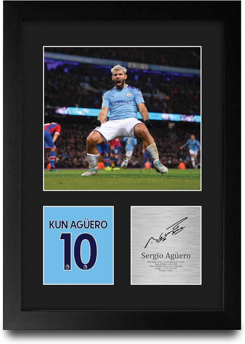 Ingelijste A4 Foto met Gedrukte Handtekening - Portret Voetbalspeler Decoratie