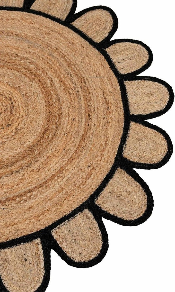 Handgeweven rond jute vloerkleed in boho stijl