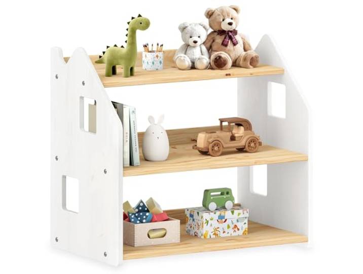 IDIMEX Kinderregal Yasmin 3 Ablagen Natur/weiß - Montessori Regal für Spielzeug und Bücher, Kinderzimmer Aufbewahrung aus Kiefer Massivholz, Regalaufbewahrung