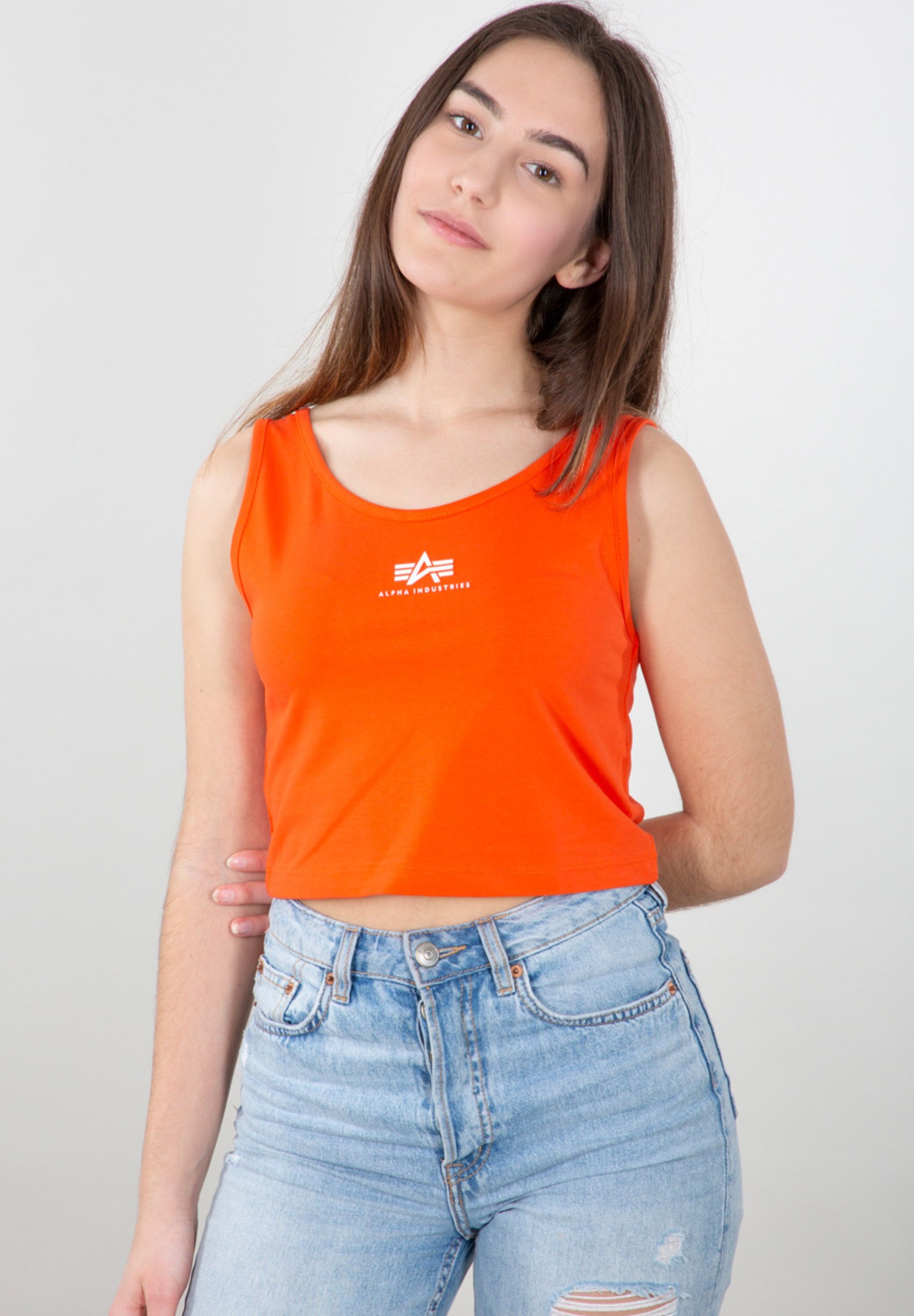 Muskelshirt ALPHA INDUSTRIES "Basic Crop-Tank SL Women", Damen, Gr. M, rot (atomic rot), Obermaterial: 95% Baumwolle, 5% Elastan, Shirts Muskelshirt atomic rot M