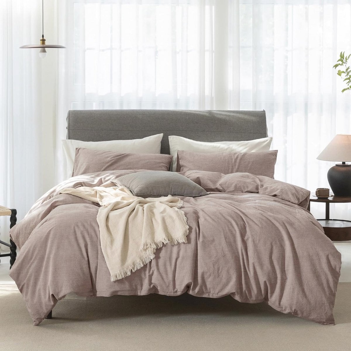 Dekbedovertrekset Katoen Queen Size - Mauve Bruin - Linnenachtige Textuur