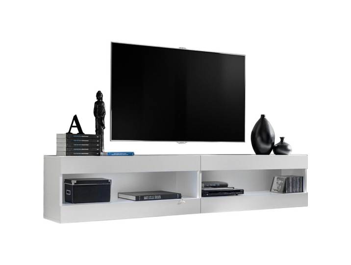 Komodee Wohnwand 2-er Set, Tivoli Set4 Weiß + Weiß, Offener Raum, Weiß, Schwarz, 200x41x35 cm, Wohnzimmer, Wohnwände