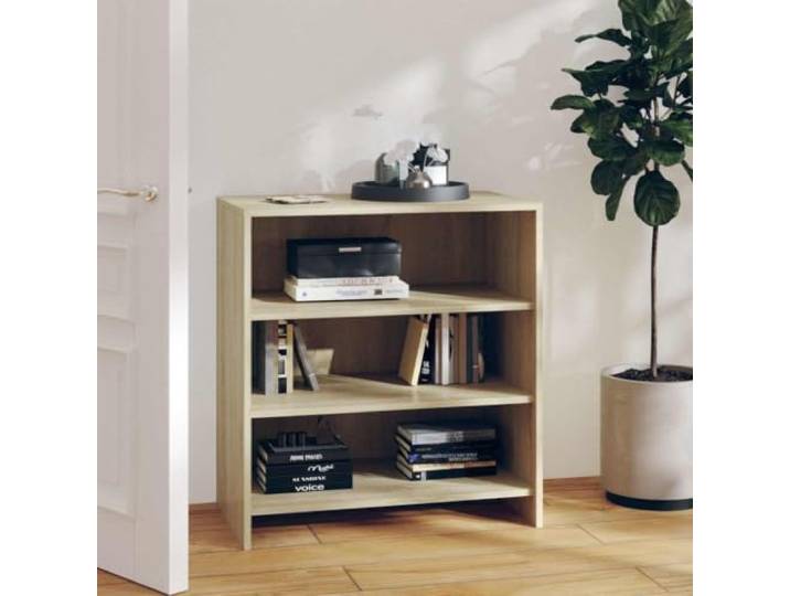 RJPLMFV Anrichte Eiche Sonoma, 70 x 40,5 x 75 cm, aus Holz 3 Regale, Aufbewahrung für Bücher und Multimedia, robuste Oberseite für Dekoration