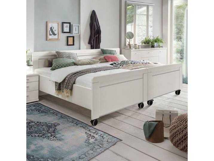 Senioren-Doppelbett Calimera Komfort mit Rollen 160x200cm Weiß klassischer Stil, höhenverstellbar