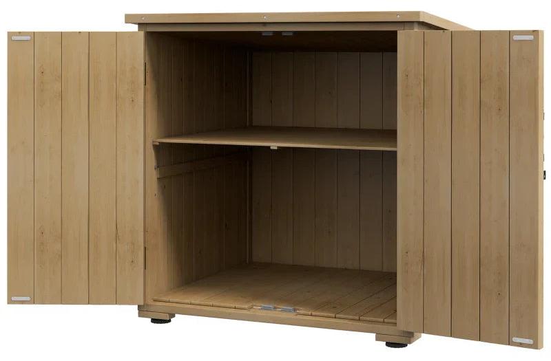 Gartenschrank aus Holz für Gartengeräte | Farbe: Naturholz | Abmessungen: 88x77,5x83/90 cm