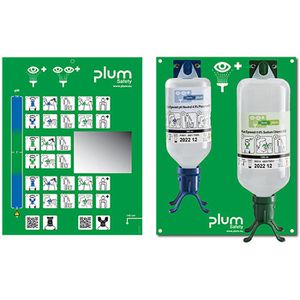 Plum Augenspülung DUO sterile NaCl & pH neutral, Augenspülstation, Wandhalterung, 1000 & 500ml