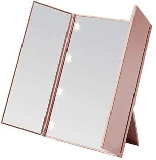 Fusion Finds Portable LED Makeup Mirror Tri Fold Travel Vanity Mirror With Adjustable Stand & Light pink