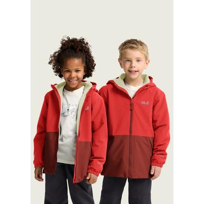 Winterjacke JACK WOLFSKIN "SNOW DAYS JKT KIDS", Kinder, Gr. 104, rot (sirenrot), Obermaterial: 100% Polyester. Füllung: 100% Polyester. Futter: 100% Polyester, Jacken Winterjacke, für Kinder, mit Kapuze, wasserdicht, winddicht, atmungsaktiv